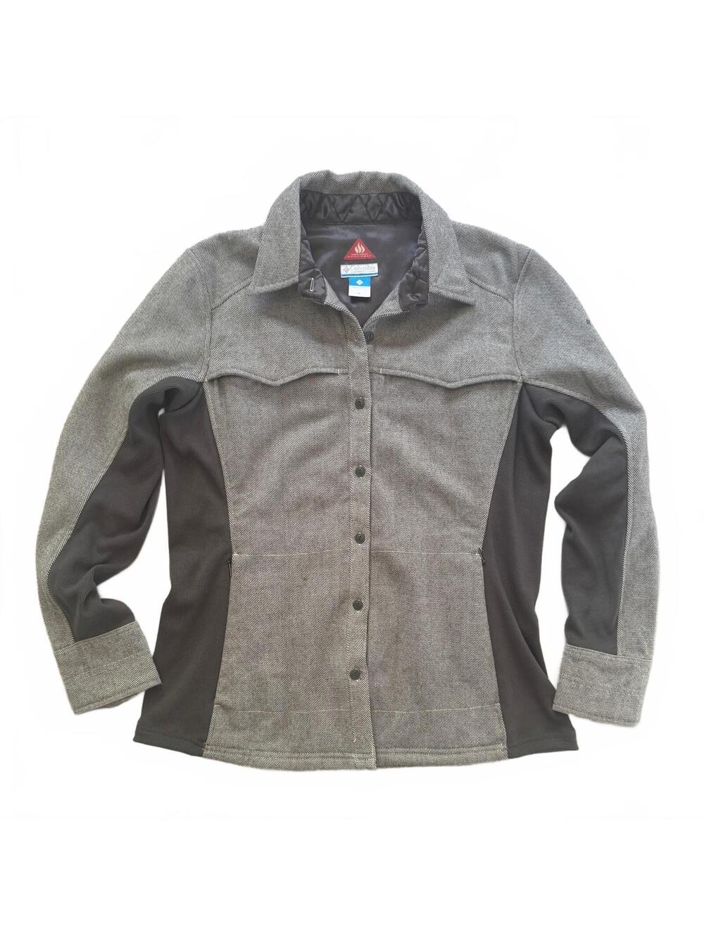 Columbia Omni-Heat Thermal Shirt Jacket Womens XL Grey Wool Blend Snap Up